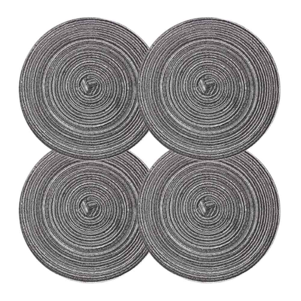 4 Pcs Tea Time Round Braided Table Mats Dining Kitchen Linen Table Mats Indoor Outdoor Ramie Placemats 7 inch, Grey