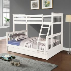 Twin Over Full Bunk Bed with Storage Drawers, Wooden Bunk Bed with Ladder and Safety Guard Rails –White