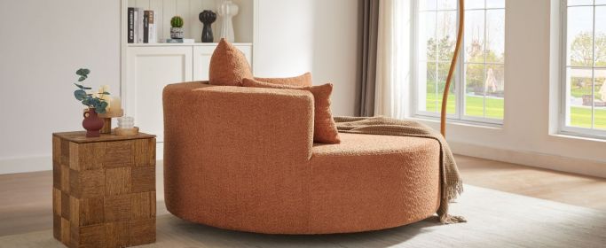 360° Swivel Chair Accent Barrel Chair Swivel Round Sofa Chair with 3 Removable Pillows for Living Room, Bedroom, Office and Hotel, Orange Red