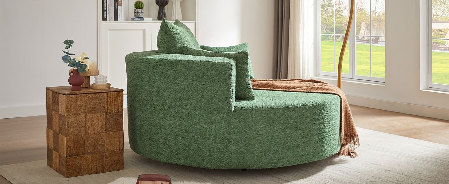 360° Swivel Chair Accent Barrel Chair Swivel Round Sofa Chair with 3 Removable Pillows for Living Room, Bedroom, Office and Hotel, Green