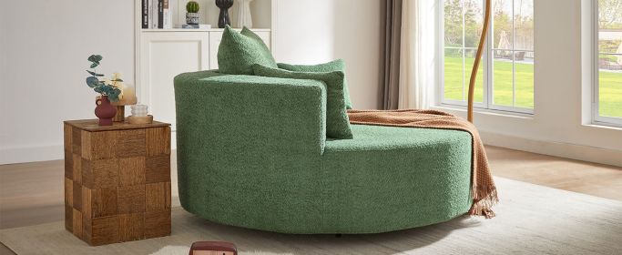 360° Swivel Chair Accent Barrel Chair Swivel Round Sofa Chair with 3 Removable Pillows for Living Room, Bedroom, Office and Hotel, Green