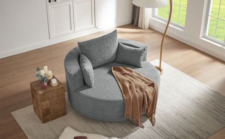 360° Swivel Chair Accent Barrel Chair Swivel Round Sofa Chair with 3 Removable Pillows for Living Room, Bedroom, Office and Hotel, Grey