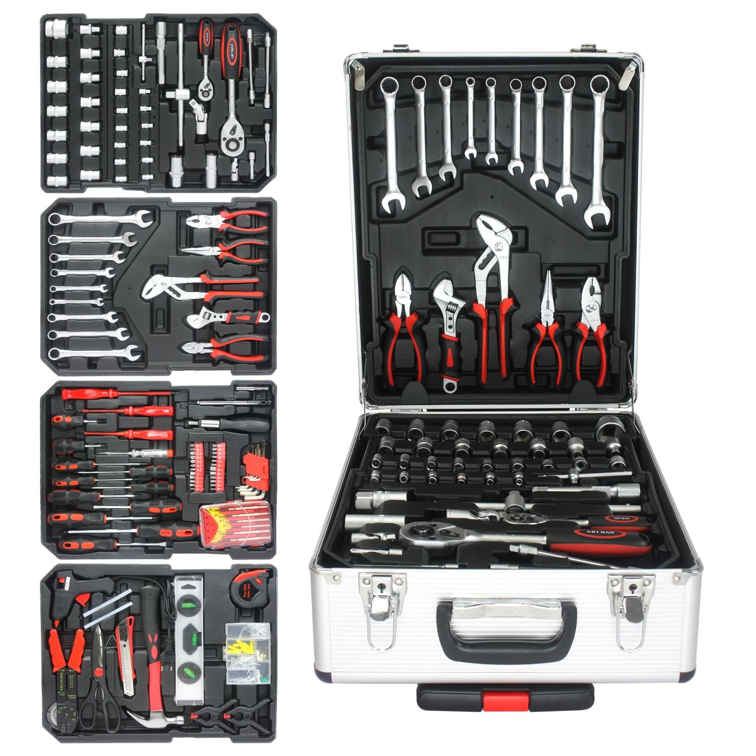 899pcs Home Repair Tool Set Kit, Toolbox Storage Case with 4 Drawers, General Household Tool Kit with Rolling Tool Box, Tool Set Kit for Maintenance
