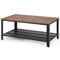 Metal Frame Wood Coffee Table Console Table with Storage Shelf