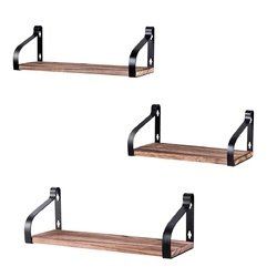 Set of 3 Wall Mount Floating Shelves Rustic Wood Storage Shelves