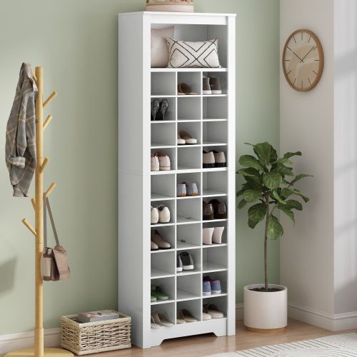 ON-TREND Stylish Design 30 Shoe Cubby Console, Contemporary Shoe Cabinet with Multiple Storage Capacity