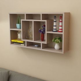 Floating Wall Display Shelf 8 Compartments Oak Color