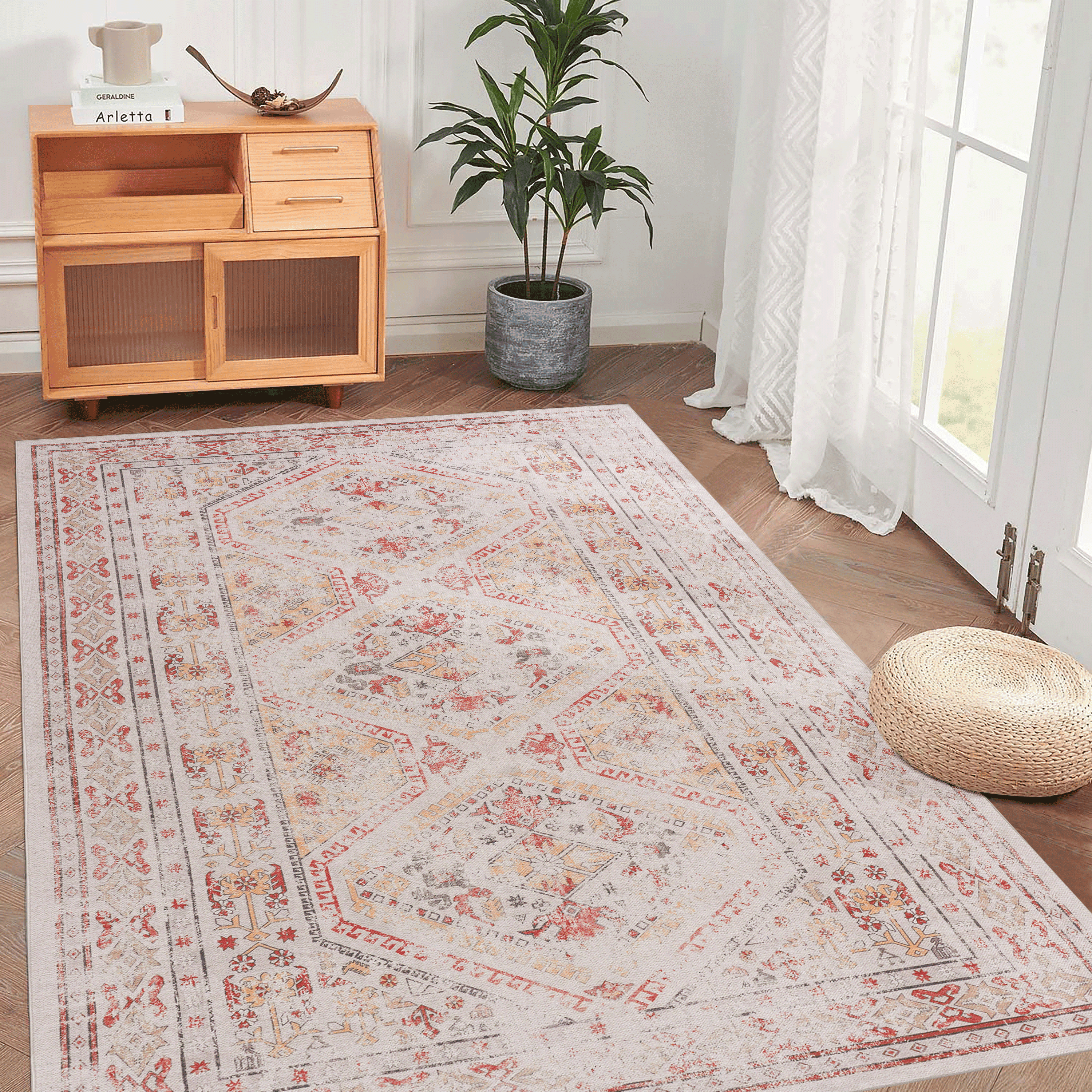 Naar 6x9 Area Rugs, Washable Rug, Low-Pile, Non-Slip, Non-Shedding, Foldable, Kid & Pet Friendly - Area Rugs for living room, bedroom, kitchen