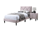 Twin Size Bed w Adjustable Headboard 1pc Bedframe, Light Pink Velvet Upholstered Youth Bedroom Furniture