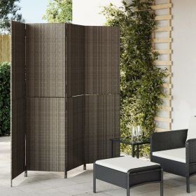 Room Divider 4 Panels Gray Poly Rattan