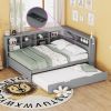 Wooden Full Size DayBed with Twin Size Trundle, DayBed with Storage Shelf and USB Charging Ports,Grey