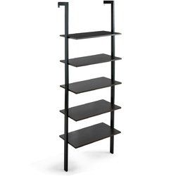 5-Tier Wood Wall Mounted Bookshelf with Metal Frame