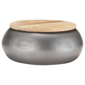 Coffee Table Gray 26.8"x26.8"x11.8" Solid Mango Wood