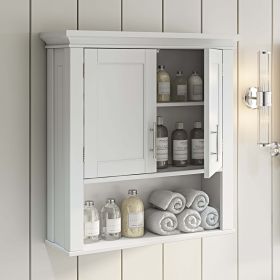 2-Door Bathroom Storage Wall Cabinet with 1 Open Shelf and 2 Interior Shelves, White