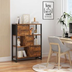 4-layer bookshelf with 3 high legs, particle board, iron frame, non-woven fabric, 80*30*103cm, black iron parts, black wood grain storage box