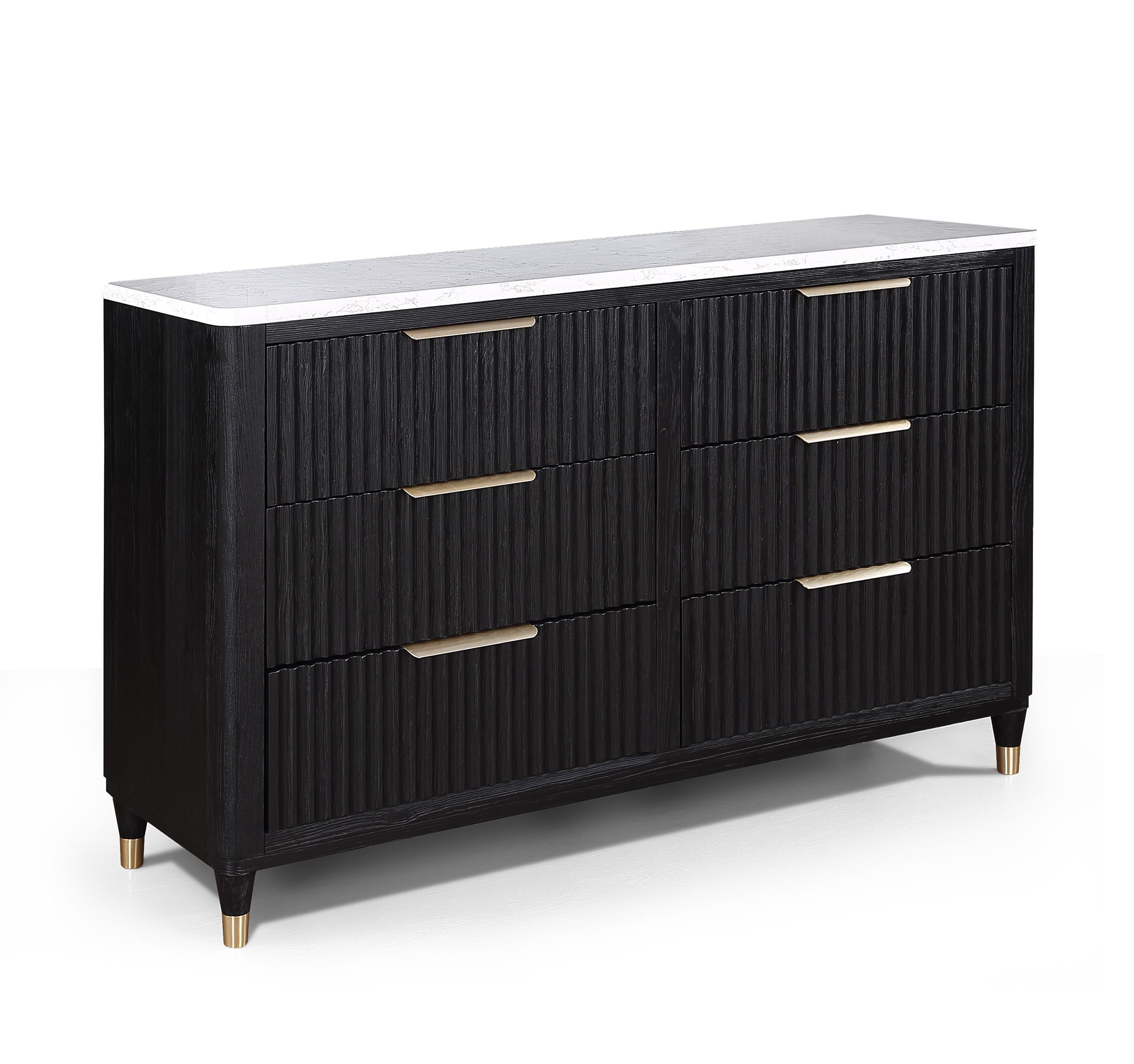 1pc Contemporary 6-Drawer Black White Top Dresser Metal Knobs Modern Design Wooden Bedroom Furniture