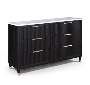 1pc Contemporary 6-Drawer Black White Top Dresser Metal Knobs Modern Design Wooden Bedroom Furniture