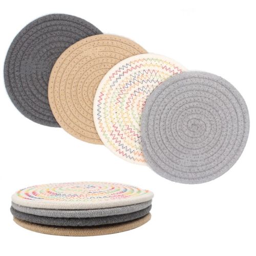 8pcs Round Coasters Cotton Trivets Set Woven Placemats 4.3 inch and 11.8 inch Diameter 100% Pure Eco Cotton, Boho, Farmhouse, Mid Century Modern 8pcs Round Coasters Cotton Trivets Set Woven Placemats 4.3 inch and 11.8 inch Diameter 100% Pure Eco Cotton, Boho, Farmhouse, Mid Century Modern