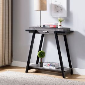 Modern Hallway Display Table with Drawer & Bottom Shelve in Distressed Grey & Black
