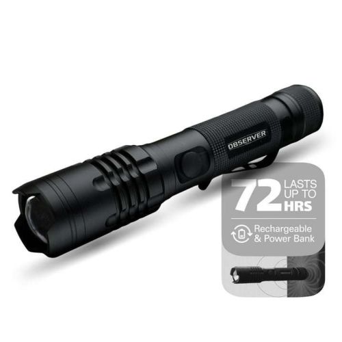 Observer Tools 1000 Lumen LED Rechargeable Flashlight - Power Bank, Dual Power, Magnet, Zoom, Waterproof, Tactical, Professional-Grade Quality Observer Tools 1000 Lumen LED Rechargeable Flashlight - Power Bank, Dual Power, Magnet, Zoom, Waterproof, Tactical, Professional-Grade Quality