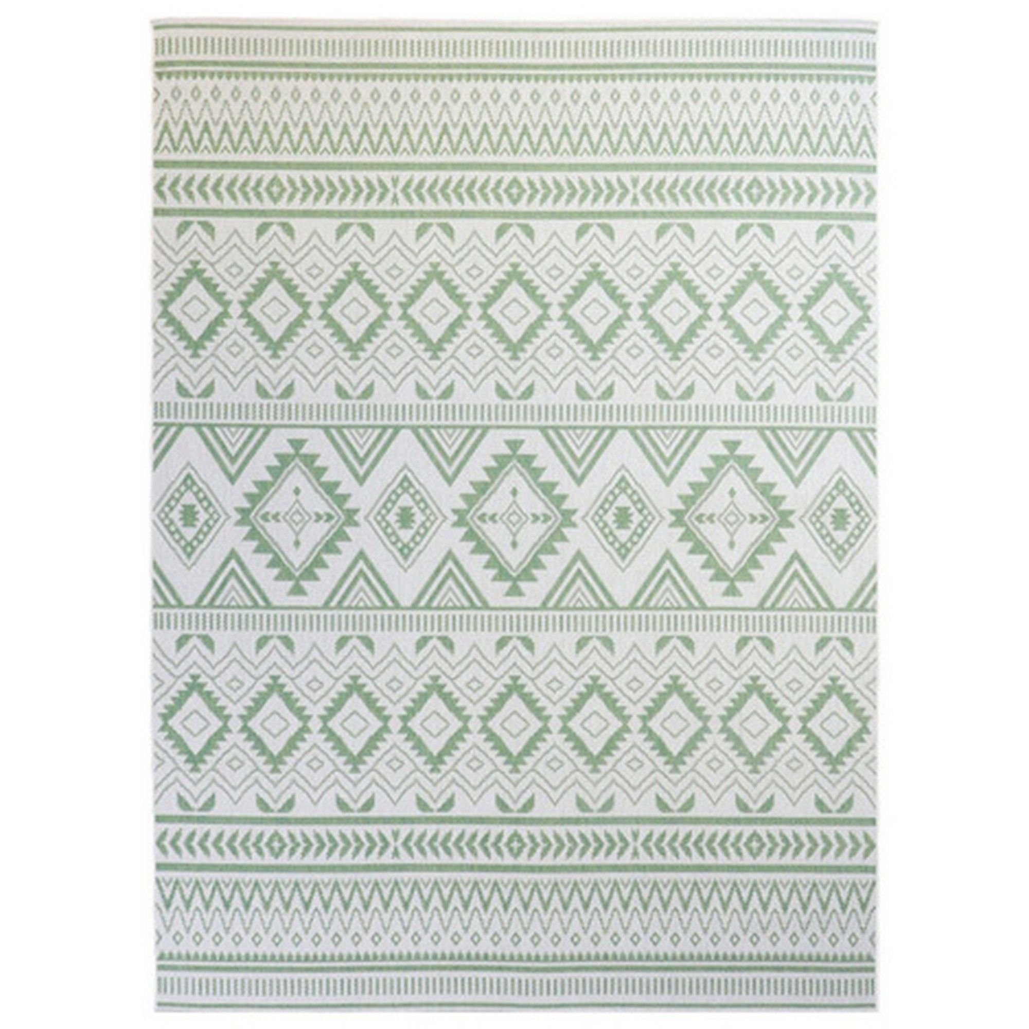Xyla 8 x 10 Soft Area Rug, Geometric Design, Tribal, Large, Cream, Green