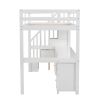 Twin Size Loft Bed Frame with Built-in Desk and Double Storage Drawers,White