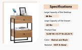 Nightstands Set of 2 with Charging Station, End Table with Storage Drawer, Retro Bedside Tables w/USB Ports and Outlets, Sofa Side Table for Small Spa