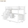 Twin Size Loft Bed Frame with Built-in Desk and Double Storage Drawers,White