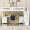 Twin Size Loft Bed Frame with Built-in Desk and Double Storage Drawers,White