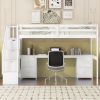 Twin Size Loft Bed Frame with Built-in Desk and Double Storage Drawers,White
