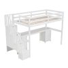 Twin Size Loft Bed Frame with Built-in Desk and Double Storage Drawers,White