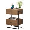 Nightstands Set of 2 with Charging Station, End Table with Storage Drawer, Retro Bedside Tables w/USB Ports and Outlets, Sofa Side Table for Small Spa
