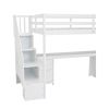 Twin Size Loft Bed Frame with Built-in Desk and Double Storage Drawers,White