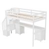 Twin Size Loft Bed Frame with Built-in Desk and Double Storage Drawers,White
