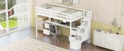 Twin Size Loft Bed Frame with Built-in Desk and Double Storage Drawers,White