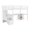 Twin Size Loft Bed Frame with Built-in Desk and Double Storage Drawers,White