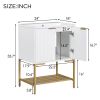 24" Bathroom Vanity with Sink, Bathroom Vanity Cabinet with Two Doors and Gold Metal Frame, Open Storage Shelf, White
