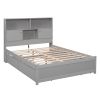 Full Size Platform Bed with Storage Headboard, Charging Station and 4 Drawers, Gray