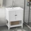 [VIDEO] 24" White Modern Sleek Bathroom Vanity Elegant Ceramic Sink with Solid Wood Frame Open Style Shelf (OLD SKU: JL000001AAK)