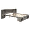 Queen Size Wood Platform Bed with Muti-storage Headboard and a Drawer, Gray