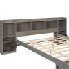 Queen Size Wood Platform Bed with Muti-storage Headboard and a Drawer, Gray