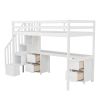Twin Size Loft Bed Frame with Built-in Desk and Double Storage Drawers,White