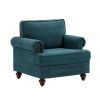 Modern Sofa Chair for Living Room,38"Green Chenille Sofa Couch, Sectional Love Seat Sofa Couch with Brown Legs, Upholstered Sofa for Apartment Bedroom