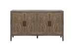 4 Door Wooden Twill Sideboard American Country Vintage Old Living Room Dining Room Hallway Entryway Cabinet (Brown)