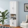 Queen Size Murphy Bed with 1 Side Cabinet Storage Shelf, 68-inch Cabinet Bed Folding Wall Bed with Desk Combo Perfect for Guest Room, Study, Office,Wh