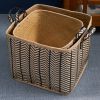 Square Palm Leaf Woven Wicker Storage Basket with Handles Set of 2 - 14" x 14" x 15" and 16" x 16" x 17" - Black and Brown - For Clothes, Books Storag