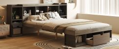 Queen Size Wood Platform Bed with Muti-storage Headboard and a Drawer, Gray