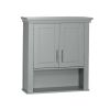 2-Door Bathroom Storage Wall Cabinet with 1 Open Shelf and 2 Interior Shelves, Gray