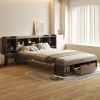 Queen Size Wood Platform Bed with Muti-storage Headboard and a Drawer, Gray