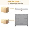 Contemporary Gray Bathroom Vanity Cabinet - 36x18x34 inches, 4 Drawers & 1 Cabinet Door, Multipurpose Storage, Resin Integrated Sink, Adjustable Shelv